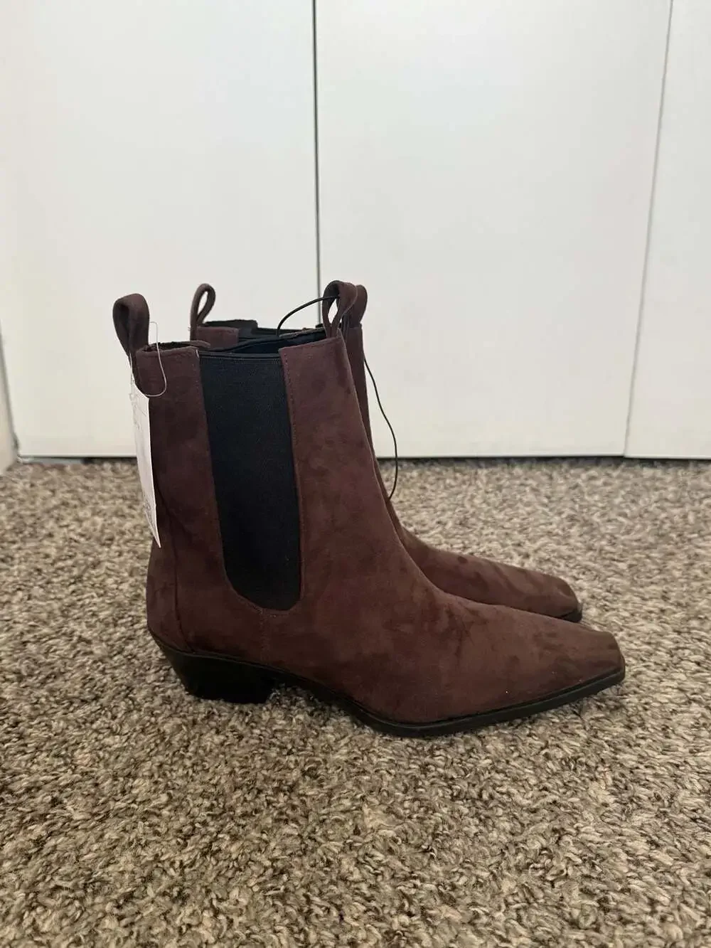 H&M Brown Suede-Look Square-Toe Chelsea Ankle Boots Size 7